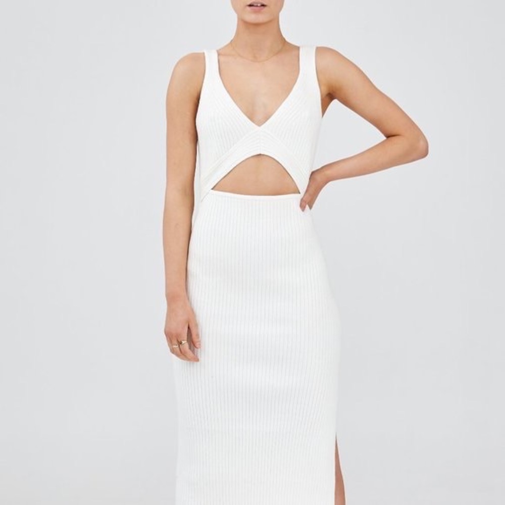 FINDERS KEEPERS RIB BODYCON KNIT DRESS Ivory